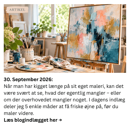 N&aring;r man har kigget l&aelig;nge p&aring; sit eget maleri, kan det v&aelig;re sv&aelig;rt at se, hvad der egentlig mangler &ndash; eller om der overhovedet mangler noget. I dagens indl&aelig;g deler jeg 5 enkle m&aring;der at f&aring; friske &oslash;jne p&aring;, f&oslash;r du maler videre.